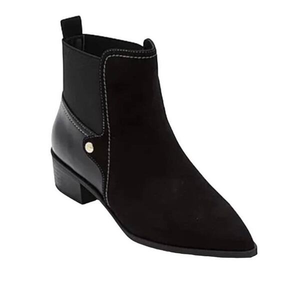 Liz Claiborne Black Ankle Stacked Heel Booties Slip On Barrington Boots Size 7.5 - Picture 1 of 15